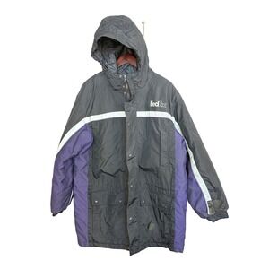 FedEx Parka Jacket Mens XL Black Purple Nylon PrimaLoft Reflective Stan Herman‎